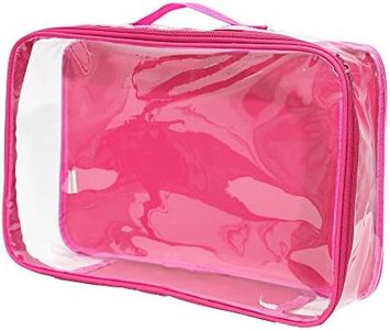 Large Clear Travel Packing Cube/See-Through PVC Organizer for Suitcase/Multipurpose Pouch w/Handle/Dress Shirts, Pants, Cashmere, Sweaters & Seasonal Linen Storage Protection (Pink)