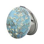 Dynippy Compact Mirror Round Pu Leather Makeup Mirror for Purses Small Pocket Mirror Portable Hand Mirror Double-Sided with 2 x 1x Magnification for Woman Mother Great Gift - Almond Blossom