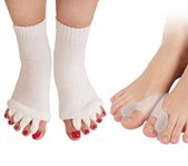 RuiChy Toe Separator Socks with Bunion Pads, Foot Alignment Socks Bunion Toe Socks Bunion Pads Corrector Yoga socks Toeless Socks for Women, White, One Size