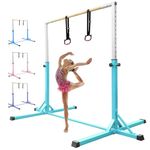 FBSPORT Gymnastics Bar Horizontal Bar with Gymnastic Rings for Kid,13 Height Adjustable, Junior Training Kip Bar Gymnastics Training Equipment for Home Gym Indoor Garden Outdoor Green