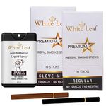 White Leaf Premium Herbal Smokes Cigarettes - Tobacco and Nicotine Free Combo Pack of Regular, Clove Flavour Smoke (20 Smoke, Shot -1)