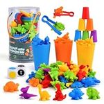 KNASON Upgraded Counting & Sorting Dinosaur Toys, Color Sorting Matching Dinosaur Game with Stacking Cups and Dice, Preschool Learning Montessori Sensory Toys for Toddlers Kids 3 4 5 Boys Girls