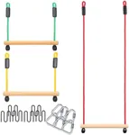 3 Wooden Monkey Bars for Monkey Line, Gorilla Line & Ninja Warrior Obstacle Courses – Complete Expansion Kit with Durable Buckles & Carabiners, Easy Setup, Safe & Secure Training Equipment (Grey)