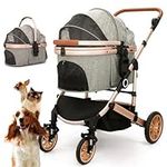 Pet Stroller with 4 Wheels, Foldable Pet Travel Carrier for Small/Medium Dogs Cats up to 50lbs, Detachble Portable Pet Bag, Storage Basket, 3 in 1 Multifunctional