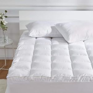 SLEEP ZONE King Size Cotton Mattress Pad, Super Soft Pillow Top Mattress Topper, Thick Fluffy Mattress Cover Deep Pocket 8-21 inches, King, White Cotton Top, King(78X80)