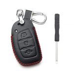 GUSTAVE® Car Key Case, Soft Leather Key Cover for Hyundai 3 Button Smart Key with Keychain (3 Button Smart Key, Red Stitching)