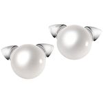 HIGHSPARK 925 Silver Pearl Puppy Stud Earrings for Women | 92.5 Sterling Silver & Brilliant Lustre Pearls | Lovely Gift - Pearl Puppy