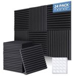 Ohuhu Acoustic Foam Panels 24 Pack with Double-sided Tape, 1"x12"x12" Sound Proofing Panels Acoustic Panels Acoustic Wall Panels Sound Absorption Fireproof for Recording Studio Office Home
