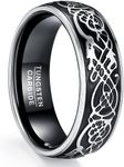 NUNCAD 8mm Silver Black Ring for Men Tungsten Carbide Wedding Engagement Ring with Celtic Dragon Size W