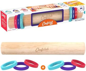 Chefclub Kids Adjustable Wooden Rolling Pin - 3 Removable Silicone Rings - Perfect for Baking & Pastry, Pizza, Pie, Cookie Dough - Precision Baking Tool for Kids - Ideal Holiday Gift for Young Chefs