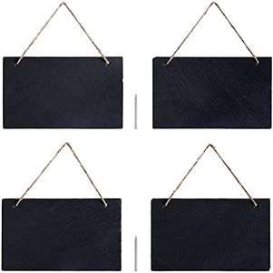 Navaris Hanging Slate Chalkboard Signs (Set of 4) - 15cm x 25cm Farmhouse Black Board Sign with Chalk for Outdoor, Door, Wall, Weddings - Horizontal