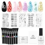 Beetles Nail Stamp Gel 16Pcs French Tip Nail Stamp Kit with 8 Colors Stamper Gel Polish, 5 Nail Stamping Templates, Scrapers, Liquid Latex & Short Silicone Stamper Uv nail art design DIY Manicure Set