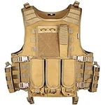 MGFLASHFORCE Tactical Airsoft Vest Adjustable Modular Paintball Vest (Tan)