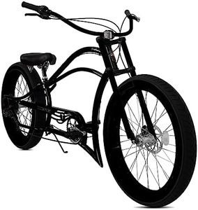 MICARGI 26" Boston Chopper-Style Stretch Cruiser Bikes, Disc Brake 7-Speed, Matte Black Frame Black Wheel Rims,Dual-Spring Wide Saddle, Moon-Type Cruiser Handlebar for Adults (Matte Black)