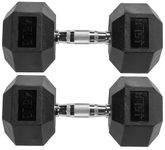 Fitvids Rubber Encased Hex Dumbbell, 45LB, Pair