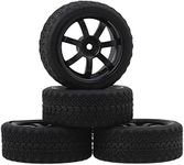 Mxfans Black RC 1/10 On-Road Racing Car Black Plastic 7-Spoke Wheel Rim & High Grip Rubber Tyre Set of 4