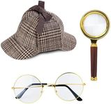 BeeSmile Detective Costume Accessories Set Detective Hat Pipe Magnifier Glass Role Play Dress Up Costume Detective Cosplay Prop (Coffee)