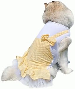 UOSIA Dog Dress Plaid Dog Tulle Dress Pullover Pet T-Shirt Princess Dress Puppy Tutu Skirt Fancy Multi-Layer Lace Dog Wedding Outfit for Small Medium Large Dogs Girls Birthday Costume(5XL,Yellow)