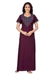 SAND DUNE A-line Night Gown with Embroidery Detailing in Soft and Breathable - Wine (Size - Large)