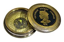 Handmade Brass Nautical Queen Victorian Pocket Compass Vintage Style Tabletop Decorative Purpose Collectible Gift for Outdoor, Hiking, Camping Maritime Vintage Brass Flat Compass Direction Finder Pocket Compass