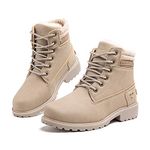 Hitmars Winter Shoes for Women Fur-Lined Warm Ladies Winter Ankle Boots PU Upper Anti-Slip Walking Snow Boots Casual Hi-Top Flat Heel 3.2 CM 3 Khaki Size UK 6.5