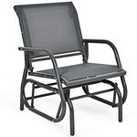 Giantex Swing Glider Chair W/Study Metal Frame Comfortable Patio Chair Love-Seat for Garden, Porch, Backyard, Poolside, Lawn Outdoor Rocking Chair (1, Gray)