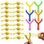 30pcs Funny Emoji Slingshot Toy for Kids Adults,6 Sling with 18 Emoji Mochi Squishy Toys,Novetly Smiling Emoji Finger Shooting Slingshot Prank,Fun Mini Rubber Slingshot Flying Toys Joke Toys Xmas Gift