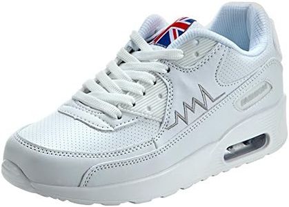 PADGENE Chaussures de Course à Coussin, Tricot Femme Chaussures de Course de Voyage Décontracté, Baskets Course Gym Fitness, Chaussures de Sport de Mode en Plein, A - Blanc Classique, 38 EU