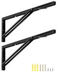 QWORK® 2 Pack 24" Heavy Duty Folding Shelf Brackets for Wall Mounted Folding Tables Benches Shelves - Iron Bracket with Black Finish - Max Load 150kg I 330lb