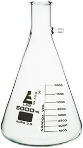 Filtering Flask, 5000ml - Borosilicate Glass - Heavy Walled - Conical Shape, with Integral Side Arm - White Graduations - Eisco Labs