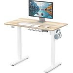 SHW 40 x 22 Inches Electric Height Adjustable Sit to Stand Desk with Hanging Hooks and Cable Management, 100 x 55 cm, Maple