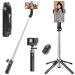 WeCool S3 Selfie Stick Tripod for Mobile with 360° Rotation Offers a 4-Leg Stable Base, extends up to 96 cm, Supports Bluetooth 5.2 with 10m Range, and fits Phones, GoPro, and Cameras via 1/4" Screw.