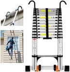 Wolec Telescoping Ladder,12.5FT Aluminum Portable Extension Ladder w/Hooks, Stabilizers& Wheels, Heavy Duty 330lbs Max Capacity, Collapsible Telescopic Ladder for Rv, Roof, Attic, Outdoor -Silver