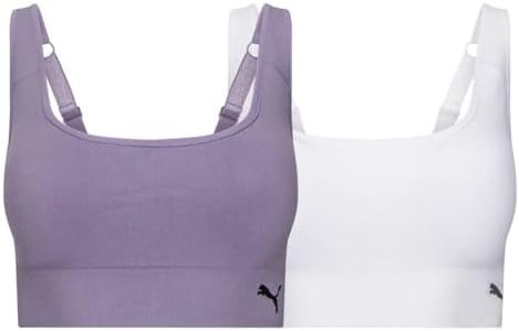 PUMA Women's Performance 2-Pack Seamless Sports Bras for Women with Adjustable Straps and Removable Pads, White, L