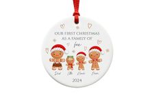 Our First Christmas As a Family of Four Ornament - Ceramic Gingerbread Man Christmas Tree Bauble Decoration Keepsake 2024 - New Baby Gift - New Parents Present