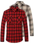 SSLR Flannel Shirt for Men, Long Sleeve Button Down Shirt Plaid Casual, Red Black and Navy Khaki), Large