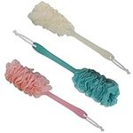 3 PCS Back Brush Long Handle for Shower, Loofah Back Scrubber with Soft Mesh for Body, Shower Brush with Lanyard for Men and Women, Exfoliating Body Scrubber (Blue, Pink, White)