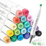 Ohuhu Alcohol Markers Brush Tip - Double Tipped Alcohol Based for Beginners Artist Sketching Adult Coloring Illustration - Brush Chisel Dual Tips - 24 Basic Colors of Markers Honolulu,Multicolour