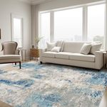 Large Area Rug Living Room Rugs 8x10, Modern Abstract Area Rug, Deerly 8x10 Washable Large Bedroom Rug with Non Slip Rubber Backing for Under Dining Table Office Bedroom Indoor, Blue/Grey/Ivory