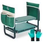 DEERFAMY Garden Kneeler and Seat Stool, Heavy Duty Gardening Stool Load Capacity 350 lbs, Folding Garden Stool with Extra Kneeling Pad, 2 Tool Pouches, Digging Gloves, Green