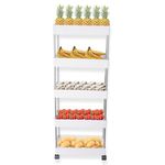 AEXONIZ TOYS Plastic Kitchen Storage Trolley Rack with Wheels, Rolling Utility Cart, Slide Out Storage Shelves Space Saving Home Storage Organizer Racks (White, 5 Layer)