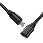 EMATECABLE Braided i-Phone Extender Cable Adapter Male to Female Pass Audio Video Picture Data and Power Charge. 1PCS 3.3Feet i-Phone Extension Cord Connector Made of Black Aluminum & Braided.