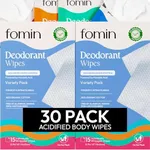 FOMIN Acidified Travel Deodorant Wipes For Women & Men - 30 Count - Variety Pack - pH Balanced, Mini Deodorant Travel Size Wipes - Plastic-Free, Individually Wrapped Underarm Body Wipes