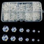 Gocelyn 900pcs Clear Crystal Bicone Glass Beads of AB Color, Rondelle Crystal Beads Assorted Supplies Spacer Loose Beads for Jewelry Making Findings Bracelets Pendants (2mm, 3mm, 4mm, 5mm,6mm, 8mm)