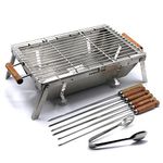 KWIKLANDER-Compact Portable Foldable Stainless Steel Tandoor Charcoal Barbeque Bbq Grill Set With 6 Skewers,Tongs,Bag,Charcoal Tray + Top Cooking Grate For Home Garden(44 X 28 Cm),Free Standing