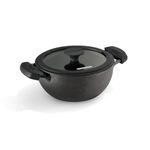 TRAMONTINA Titanex 24 cm Pre-Seasoned Cast Iron Deep Kadai – 3.7L, Non-Toxic, Induction Ready, Toughned Glass Lid w/Steam Release, Snap-On Cool Touch Grips, Excellent Heat Retention & Even Heating