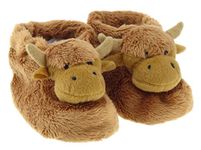 Glen Appin Cute Brown Scottish Highland Cow Toddler Baby Slipper Boots Bootees with Anti Slip Soles - Baby Sizes, Age 6 to 12 months