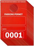 Juvale 100 Pack Temporary Parking Permit Hang Tags Numbered 0001-0100, Hanging Passes for Car Mirrors, Bulk (Red, 3.15 x 4.75 Inches)