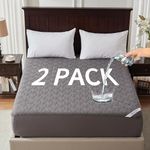 Waterproof Mattress Protector Queen Size, Mattress Pad with Deep Pocket Fitted Up to 6"-21", Soft & Breathable Dirt-Proof Bed Mattress Cover Washable for Home,(Gray, 2 Pack)