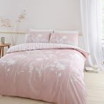 Catherine Lansfield Meadowsweet Floral Reversible King Duvet Cover Set with Pillowcases Blush Pink